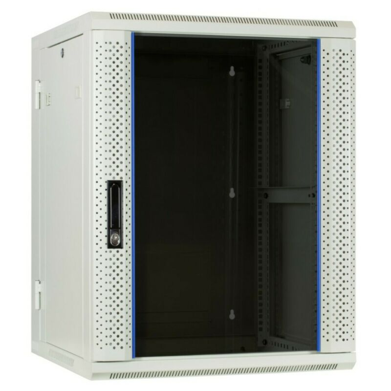 Armadio a muro 22U (ribaltabile) con anta in vetro 600x600x1100mm (LxPxA)