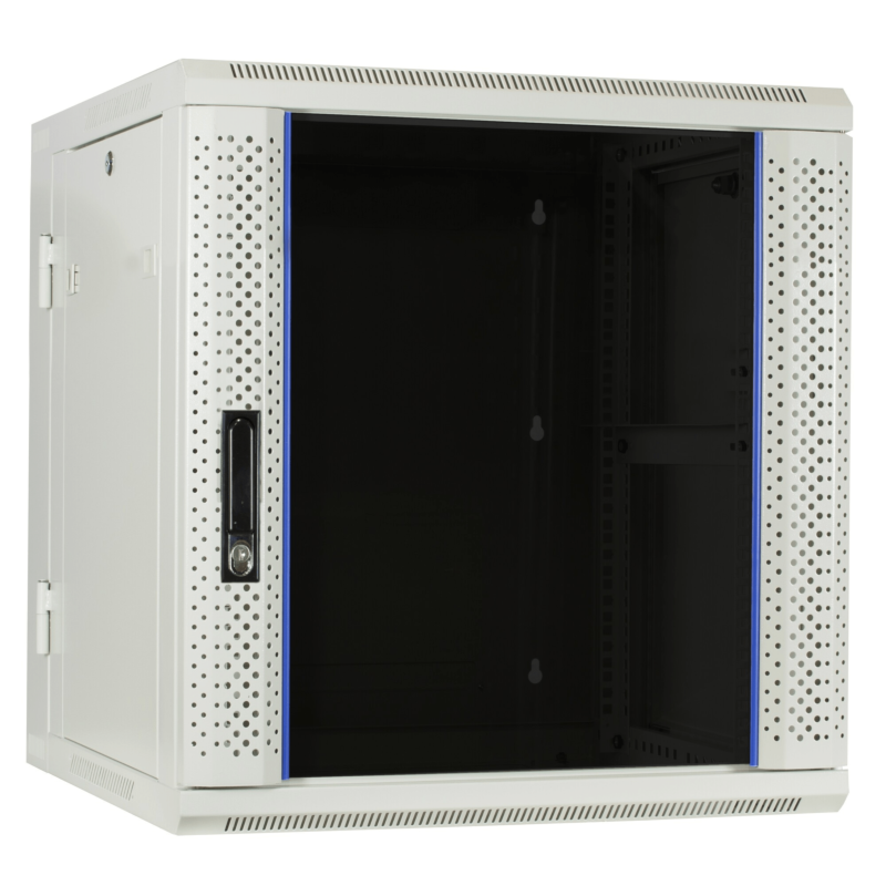 Armadio a muro bianco 12U (ribaltabile) con anta in vetro 600x600x635 mm (LxPxA)