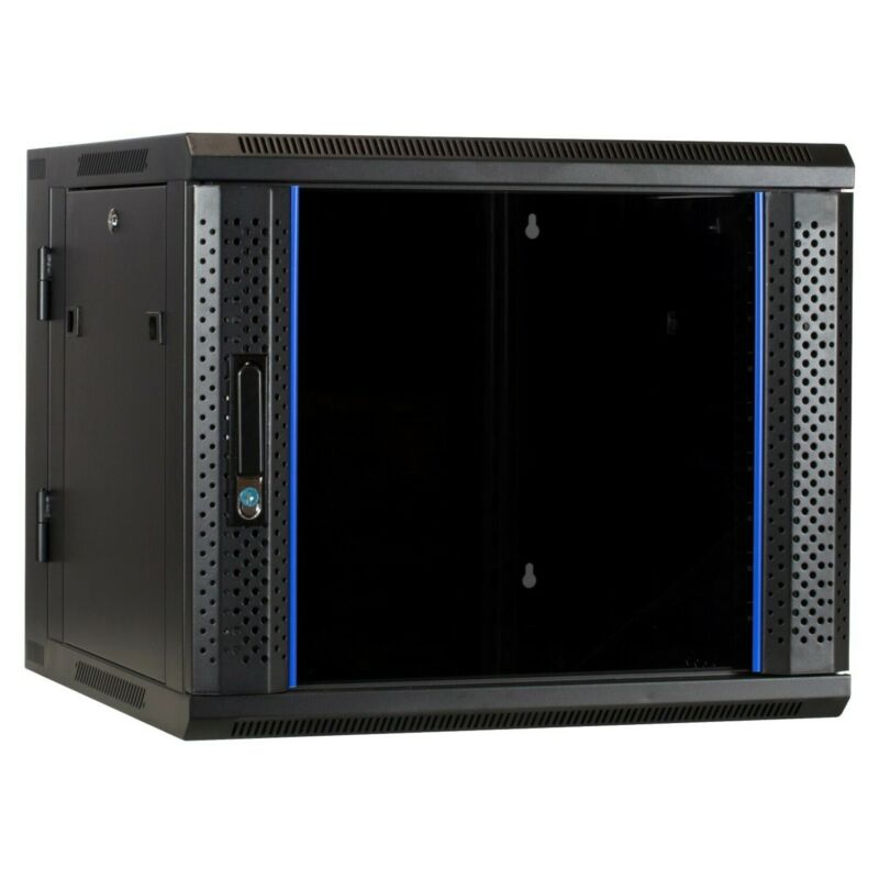 Armadio a muro 9U (ribaltabile) con anta in vetro 600x600x500mm (LxPxA)