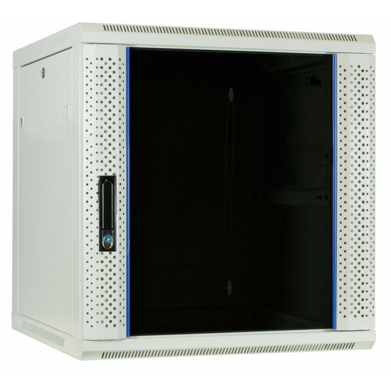 Armadio a muro bianco 12U con anta in vetro 600x600x635 mm (LxPxA)