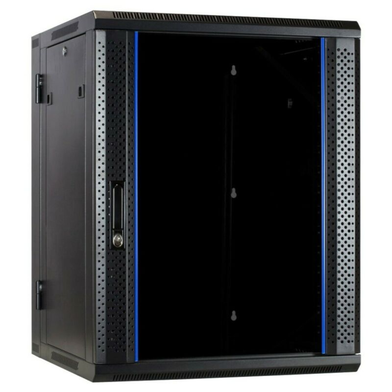 Armadio a muro 15U (ribaltabile) con anta in vetro 600x600x770mm (LxPxA)