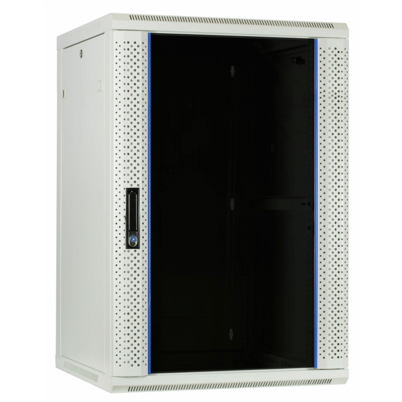 Armadio a muro bianco da 27U con anta in vetro, dimensioni 600x600x1300 mm (LxPxA).