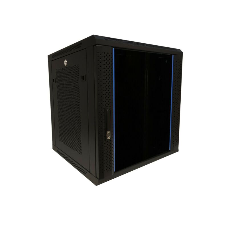 Armadio a muro 12U con anta in vetro e pannelli laterali perforati 600x600x635 mm (LxPxA)