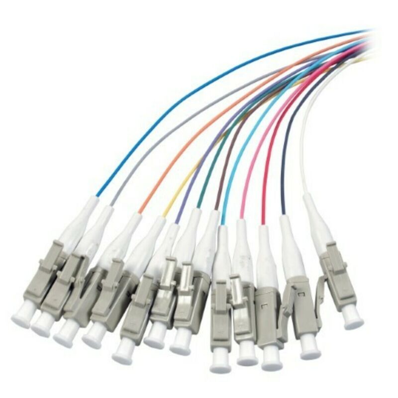 Set di 12 pezzi di cavi di collegamento colorati in fibra di vetro OM3 LC.