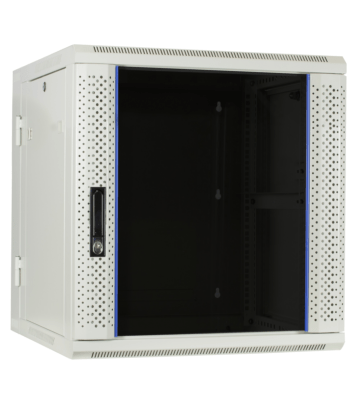 Armadio a muro bianco 12U (ribaltabile) con anta in vetro 600x600x635 mm (LxPxA)