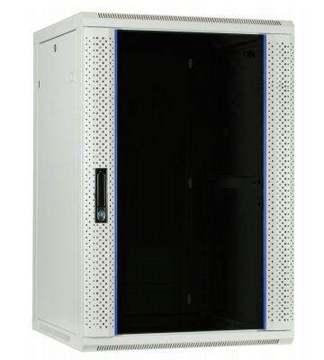 Armadio a muro bianco da 22U con anta in vetro, dimensioni 600x600x1100 mm (LxPxA).