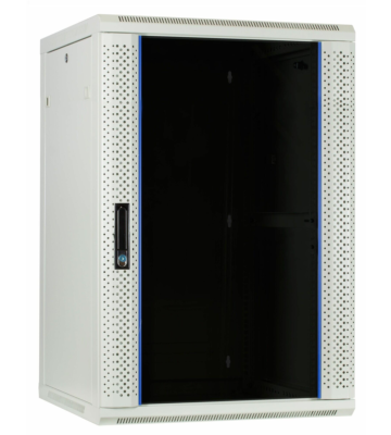 Armadio a muro bianco da 27U con anta in vetro, dimensioni 600x600x1300 mm (LxPxA).