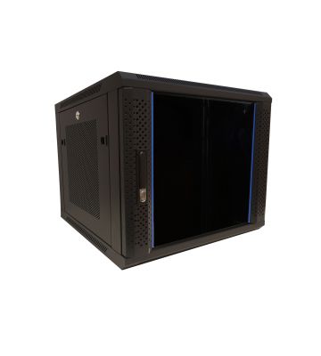 Armadio a muro 9U con anta in vetro e pannelli laterali perforati 600x600x500 mm (LxPxA)