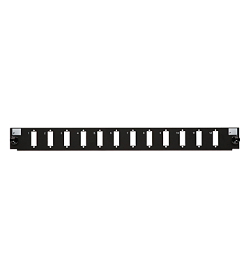 Connettore frontale LC/SC a 12 porte, nero, quad/duplex, adatto per vassoio universale in fibra.