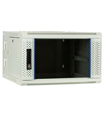 Armadio a muro bianco 6U (ribaltabile) con anta in vetro 600x600x368 mm (LxPxA)