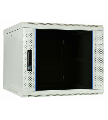 Armadio a muro bianco 9U con anta in vetro 600x600x500mm (LxPxA)