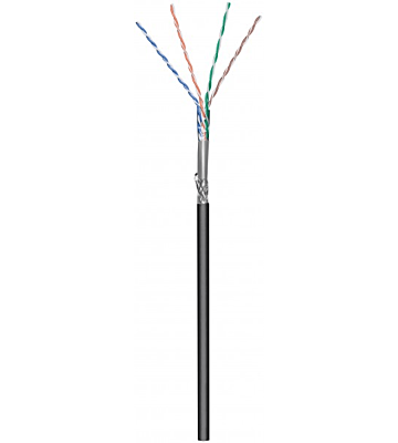 Cavo CAT6 SF/UTP per esterni da 100 m su bobina, rigido, nero, con connettore CCA.
