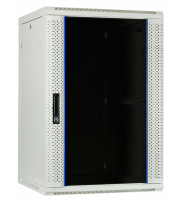Armadio a muro bianco da 22U con anta in vetro, dimensioni 600x600x1100 mm (LxPxA).