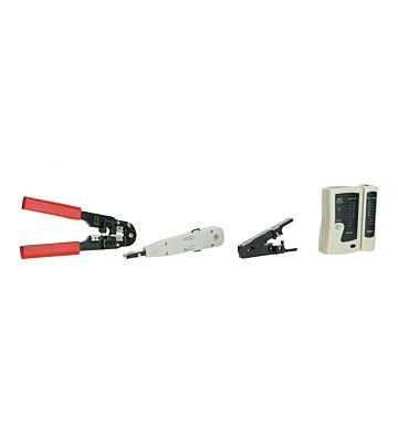 Set di attrezzi Danicom (pinza crimpatrice RJ45, pinza LSA, spelafili, strumento di prova per vari connettori) 
