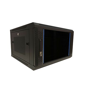 Armadio a muro 6U con anta in vetro e pannelli laterali perforati 600x600x368 mm (LxPxA)