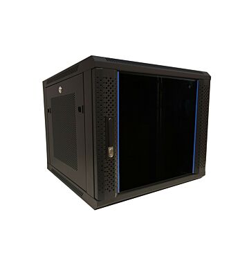 Armadio a muro 9U con anta in vetro e pannelli laterali perforati 600x600x500 mm (LxPxA)