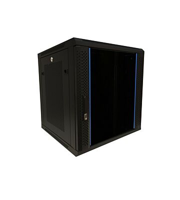 Armadio a muro 12U con anta in vetro e pannelli laterali perforati 600x600x635 mm (LxPxA)
