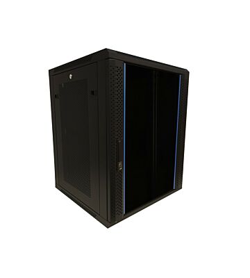 Armadio a muro 15U con anta in vetro e pannelli laterali perforati 600x600x770mm (LxPxA)