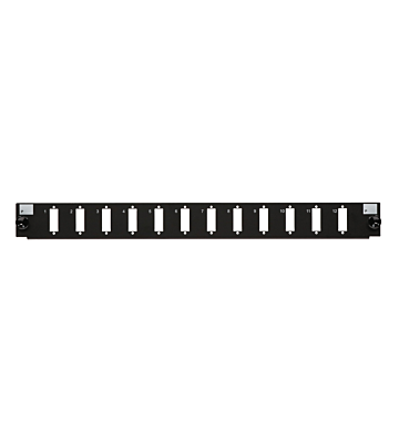Connettore frontale LC/SC a 12 porte, nero, quad/duplex, adatto per vassoio universale in fibra.