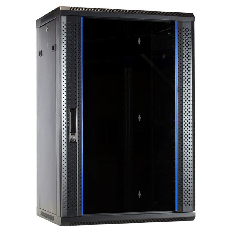 Armadio a muro 18U non assemblato con anta in vetro 600x450x900mm (LxPxA)