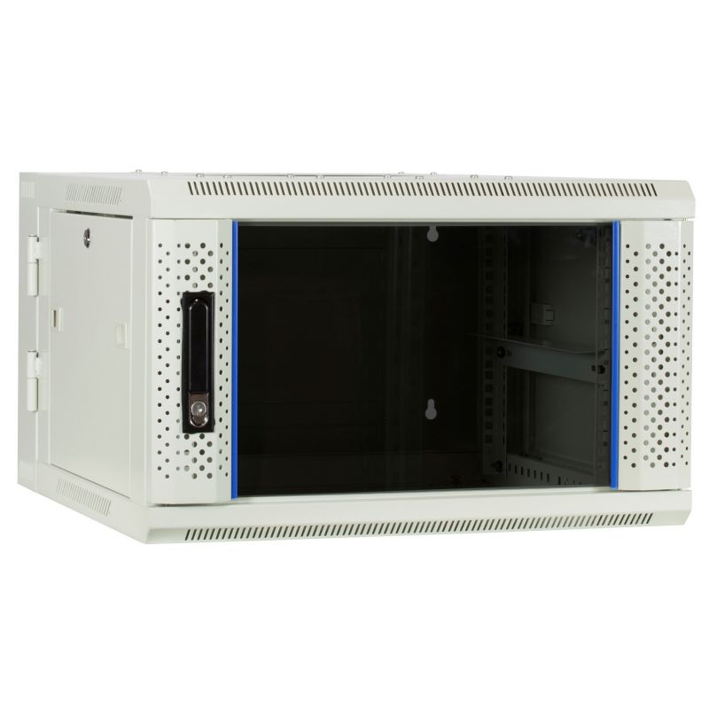 Armadio a muro bianco 6U (ribaltabile) con anta in vetro 600x600x368 mm (LxPxA)