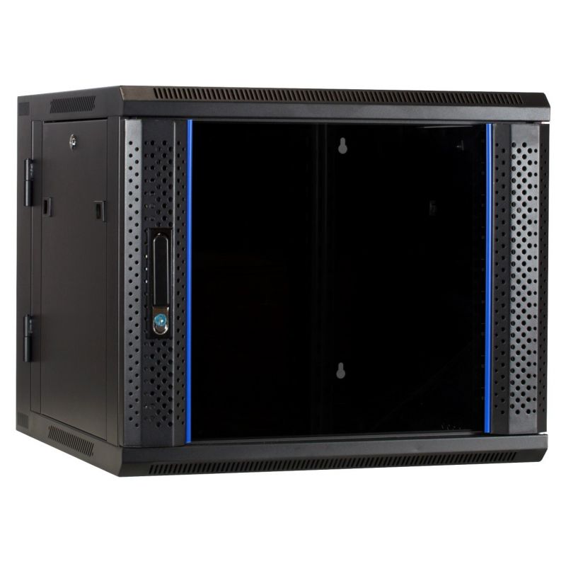 Armadio a muro 9U (ribaltabile) con anta in vetro 600x600x500mm (LxPxA)