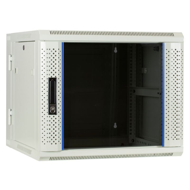 Armadio a muro bianco 9U (ribaltabile) con anta in vetro 600x600x500mm (LxPxA)