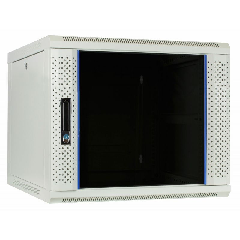 Armadio a muro bianco 9U con anta in vetro 600x600x500mm (LxPxA)