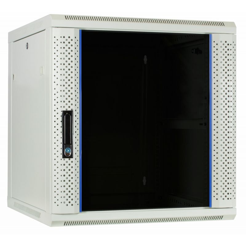 Armadio a muro bianco 12U con anta in vetro 600x600x635 mm (LxPxA)