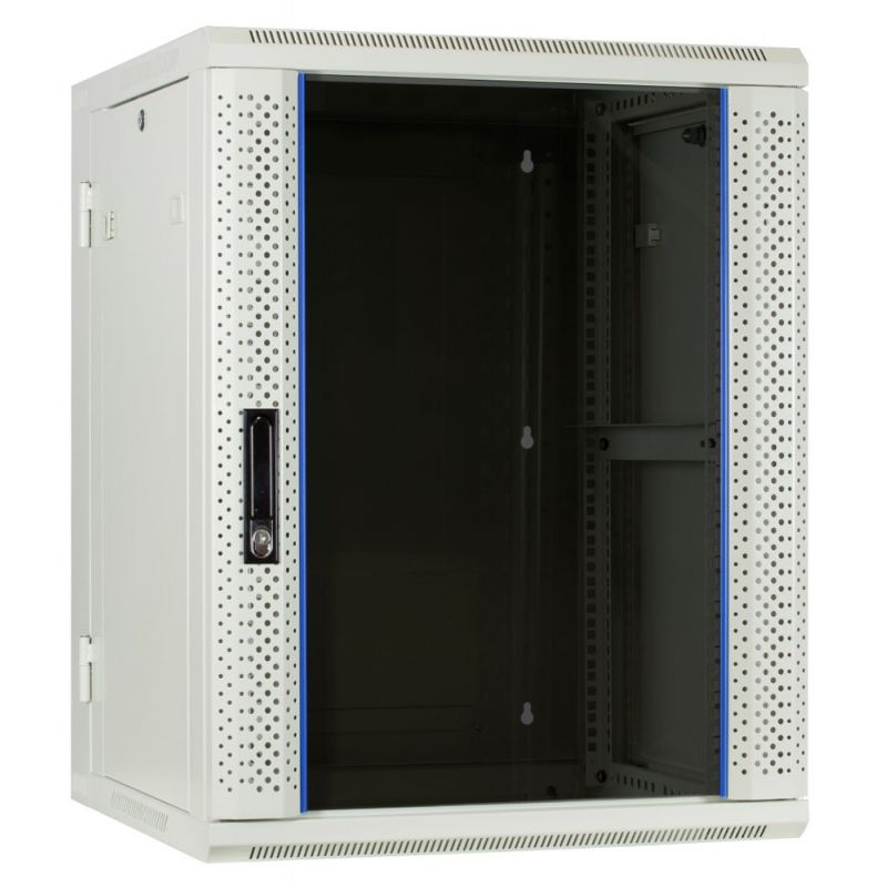 Armadio a muro bianco 15U (ribaltabile) con anta in vetro 600x600x770mm (LxPxA)
