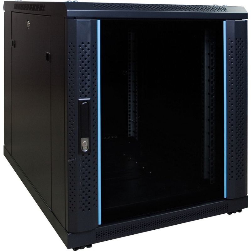 Armadio server mini 12U con anta in vetro, dimensioni 600x800x720 mm (LxPxA).