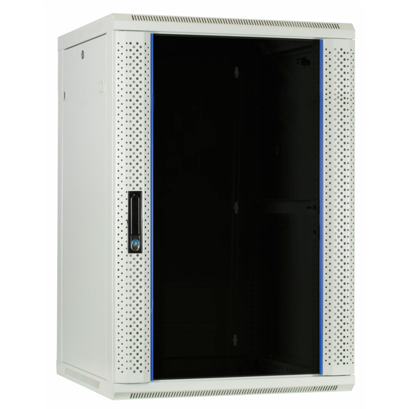 Armadio a muro bianco da 27U con anta in vetro, dimensioni 600x600x1300 mm (LxPxA).