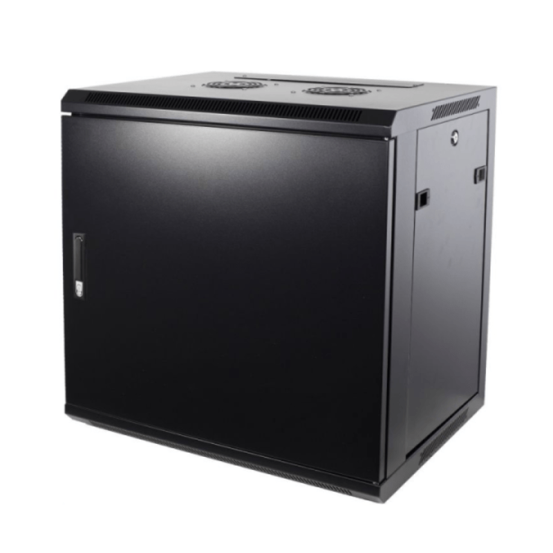 Armadio a muro 9U con anta in metallo, dimensioni 600x450x500 mm (LxPxA).