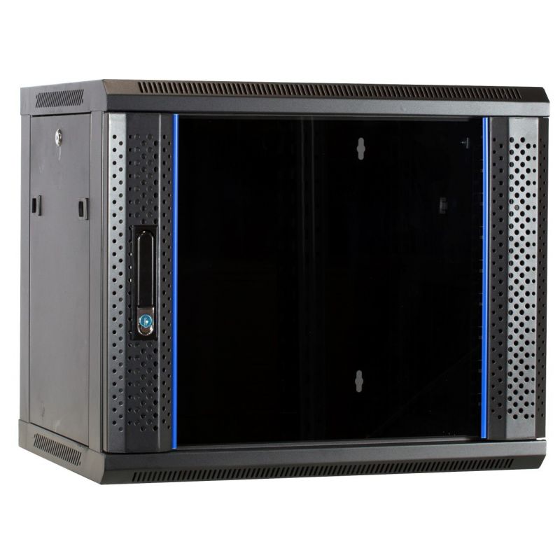 Armadio a muro 9U non assemblato con anta in vetro 600x450x500mm (LxPxA)