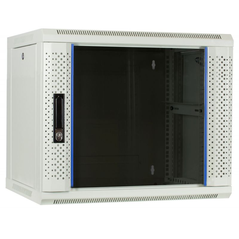 Armadio a muro bianco 9U con anta in vetro 600x450x500mm (LxPxA)