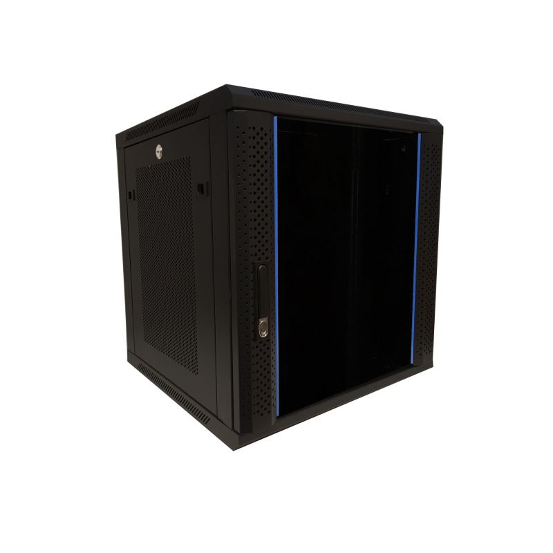 Armadio a muro 12U con anta in vetro e pannelli laterali perforati 600x600x635 mm (LxPxA)