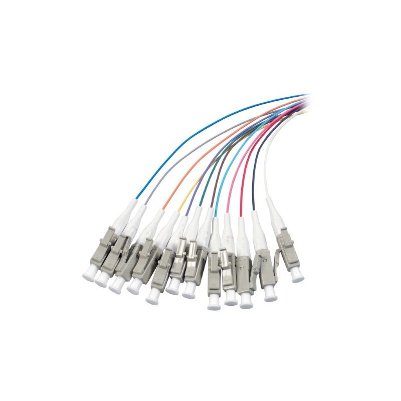 Set di 12 pezzi di cavi di collegamento colorati in fibra di vetro OM3 LC.