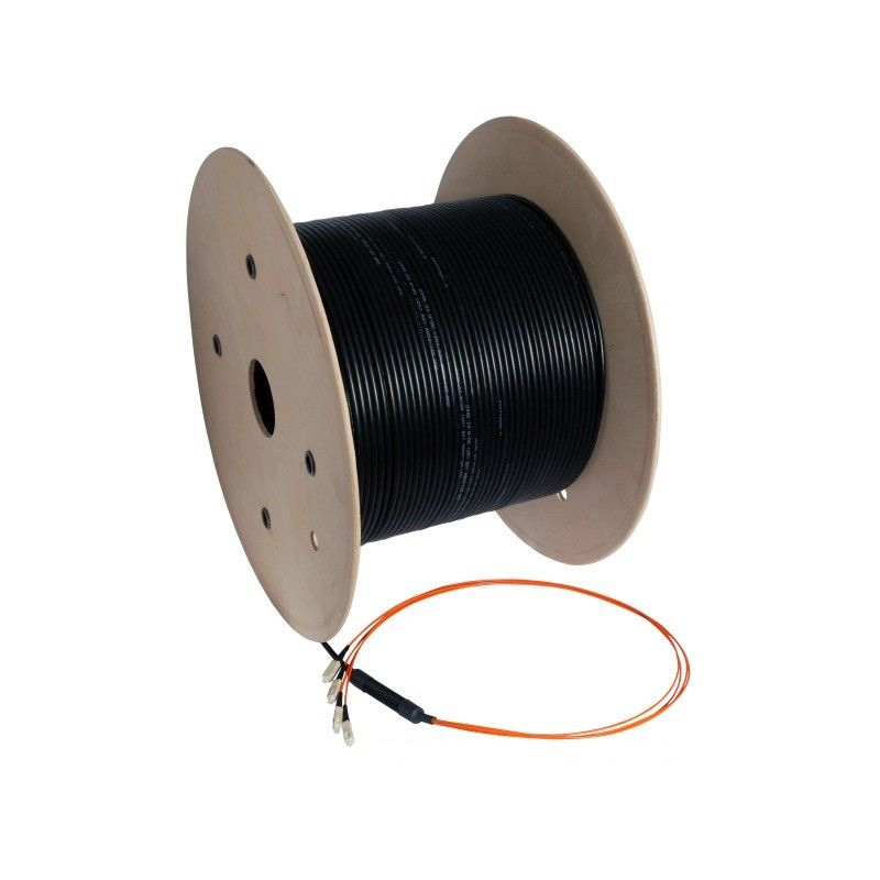 Cavo in fibra ottica OM3 personalizzato a 4 fibre, connettori inclusi.